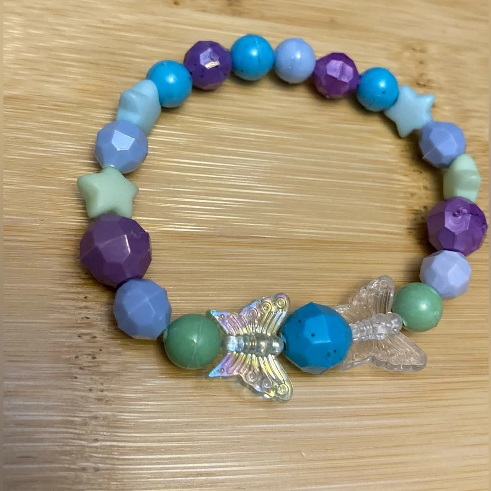 Colorful  Beaded Necklace And Bracelet with Butterfly Accents
